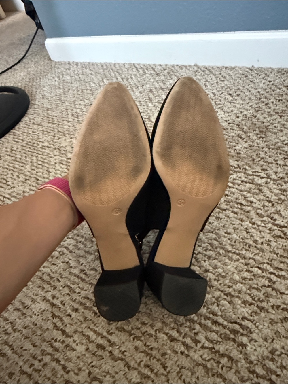 Classic Black Suede Slingback Block Heels - Picture 5 of 12